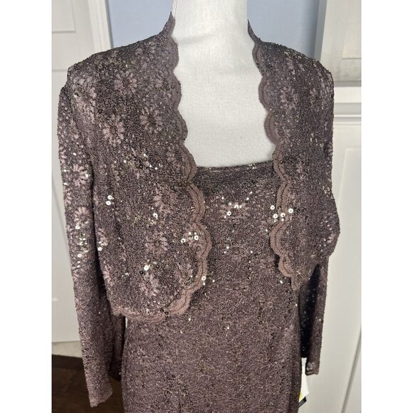 Alex Evenings Brown Lace Sequin Dress & Jacket NWT Sz 12 Formal/Wedding/Cocktail - Picture 9 of 15